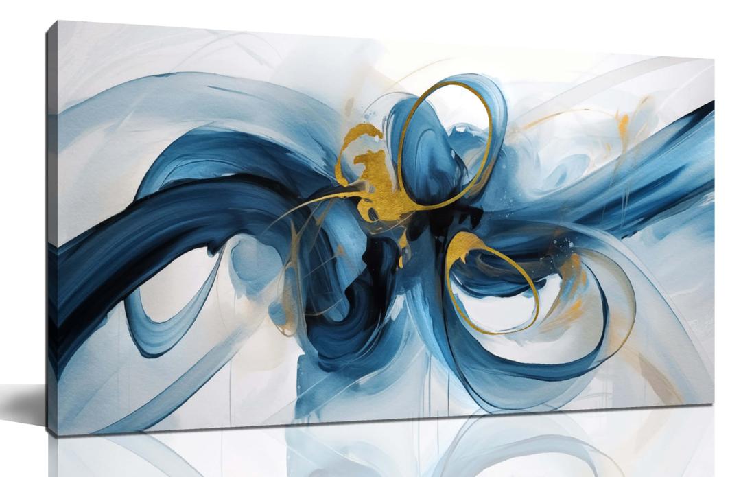 Fuwobriva Large Abstract Canvas Wall Art for Living Room Blue White and Gold Minimalist Line Artwork for Office Bedroom 20"x40"