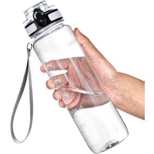 OLDLEY Water Bottle, 32oz Motivational Sports Water Bottle with Time Marker - Times to Drink - Tritan, BPA Free, Wide Mouth Leakproof, Clear (1 Bottle)