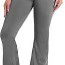 Sunzel Flare Leggings, Crossover Yoga Pants with Tummy Control, High-Waisted and Wide Leg (Large, Coastal Gray)
