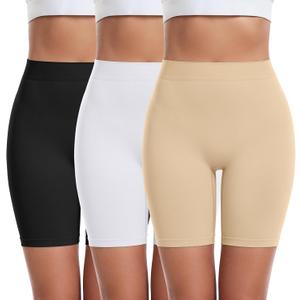 3 Pack Slip Shorts for Women Under Dress Comfortable Smooth Boyshorts Panties Biker Shorts (Medium, 3 Pack Black+white+nude)