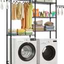 VEVOR Over The Washer and Dryer Storage Shelf, 5 Tier Laundry Room Drying Rack with Hanger Rod and Hooks, Adjustable Over Washer and Dryer Shelves, Laundry Room Shelf Storage Space Saver, Black