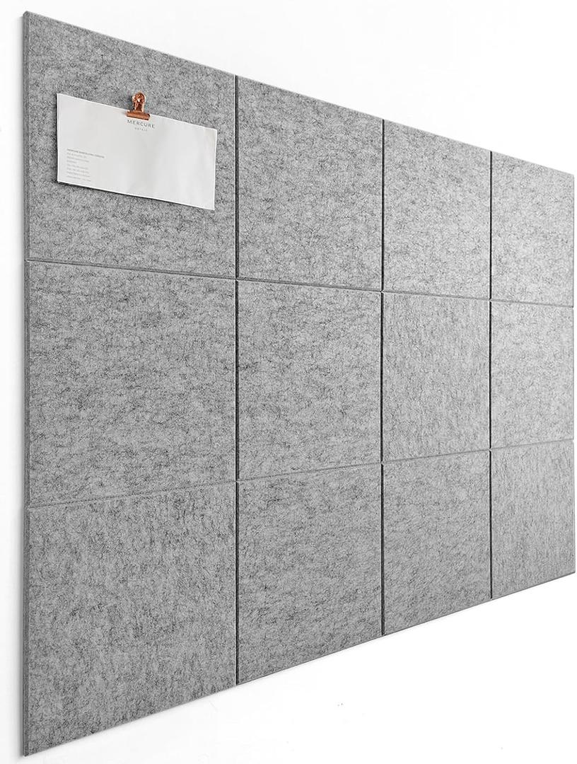 Large Cork Board Alternative | Felt Bulletin Board for Office, Home & Classroom | Cork Boards for Walls Pin Board Wall Organizer | Felt Wall Tiles (12-Pack) | Gray Marble