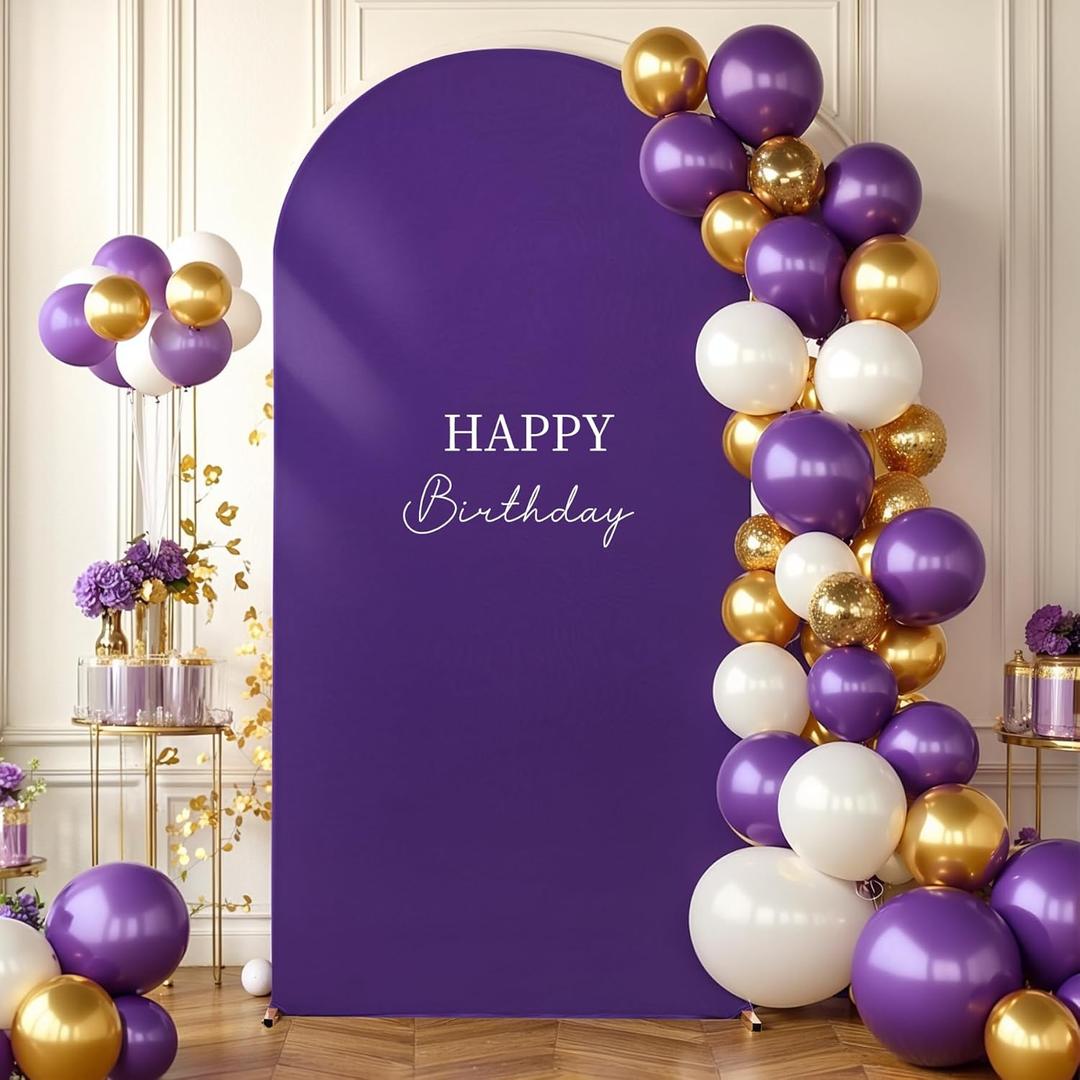 7.2FT Purple Arch Backdrop Cover - Polyester Fitted Wedding Arch Stand Covers Round Top Chiara Arch Backdrop Cover for Birthday Party Banquet Photo Background Decoration