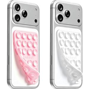 2 x Anteel Double-Sided Silicone Suction Phone Case Mount, Enhanced Suction Cup Power and Thickened Grip for Selfies and Videos, Durable, Hands-Free Non Slip Accessories, 2.36"x3.66" (LPK&WHT), (Mix)