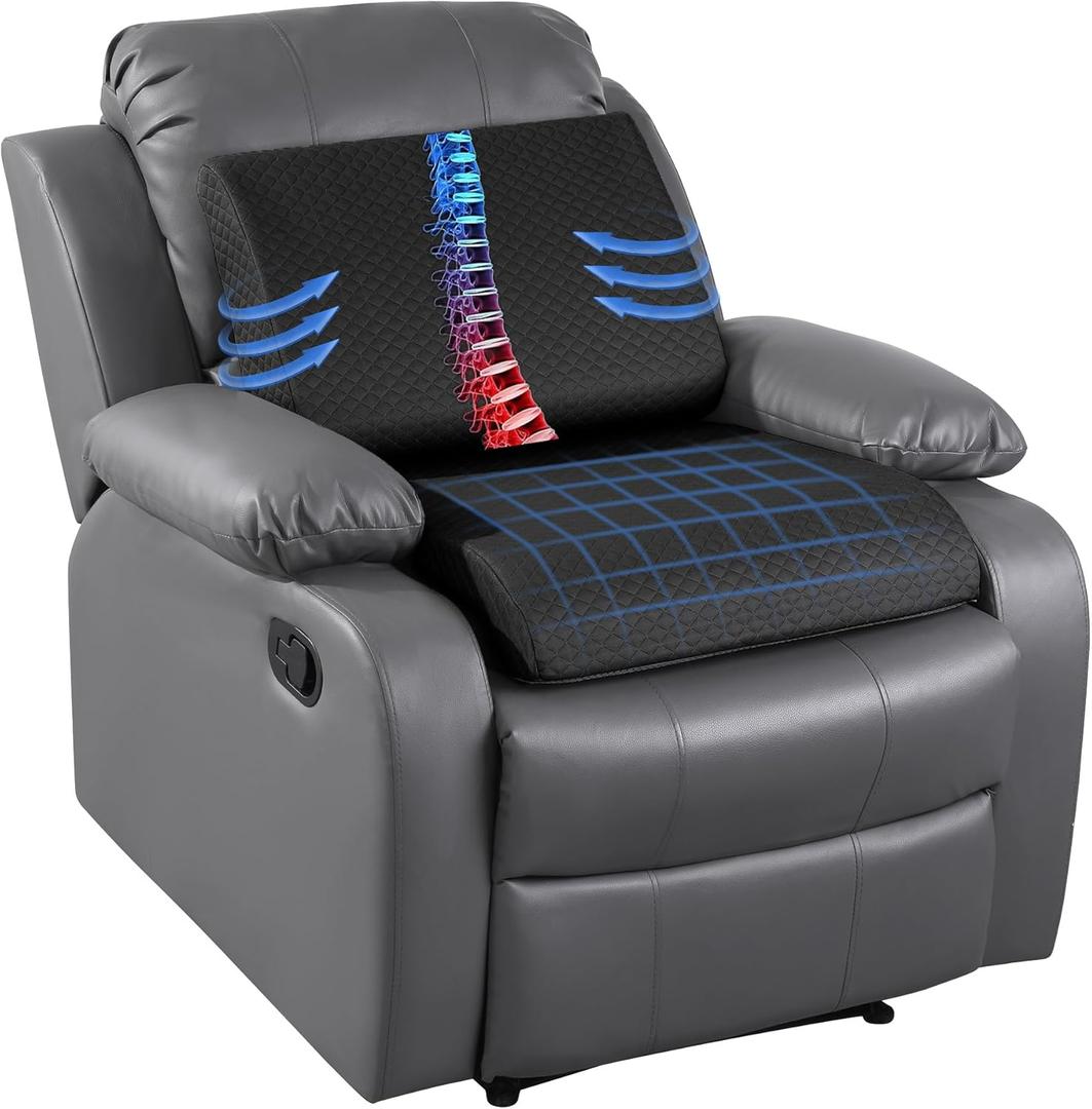 HOMBYS Extra Thick Recliner Chair Cushion with Lumbar Support Pillow for Elderly, 4.5" High Density Foam Seat Cushion, Breathable Fabric, 20"x20" Extra Large & Non-Slip for Recliner, Office, Black