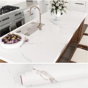 VEELIKE Minimalist White Marble Contact Paper for Countertops Peel and Stick Countertop Contact Paper Waterproof 24''x118'' Thick Marble Wallpaper Self Adhesive Counter Top Covers for Kitchen Bathroom