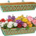 2 Pack 30 Inch Window Boxes Planters Railing Planter Box with Adjustable Brackets for Porch Fence Patio Balcony Hanging Flower Baskets with Coco Liners for Outdoor Garden Decor - Green