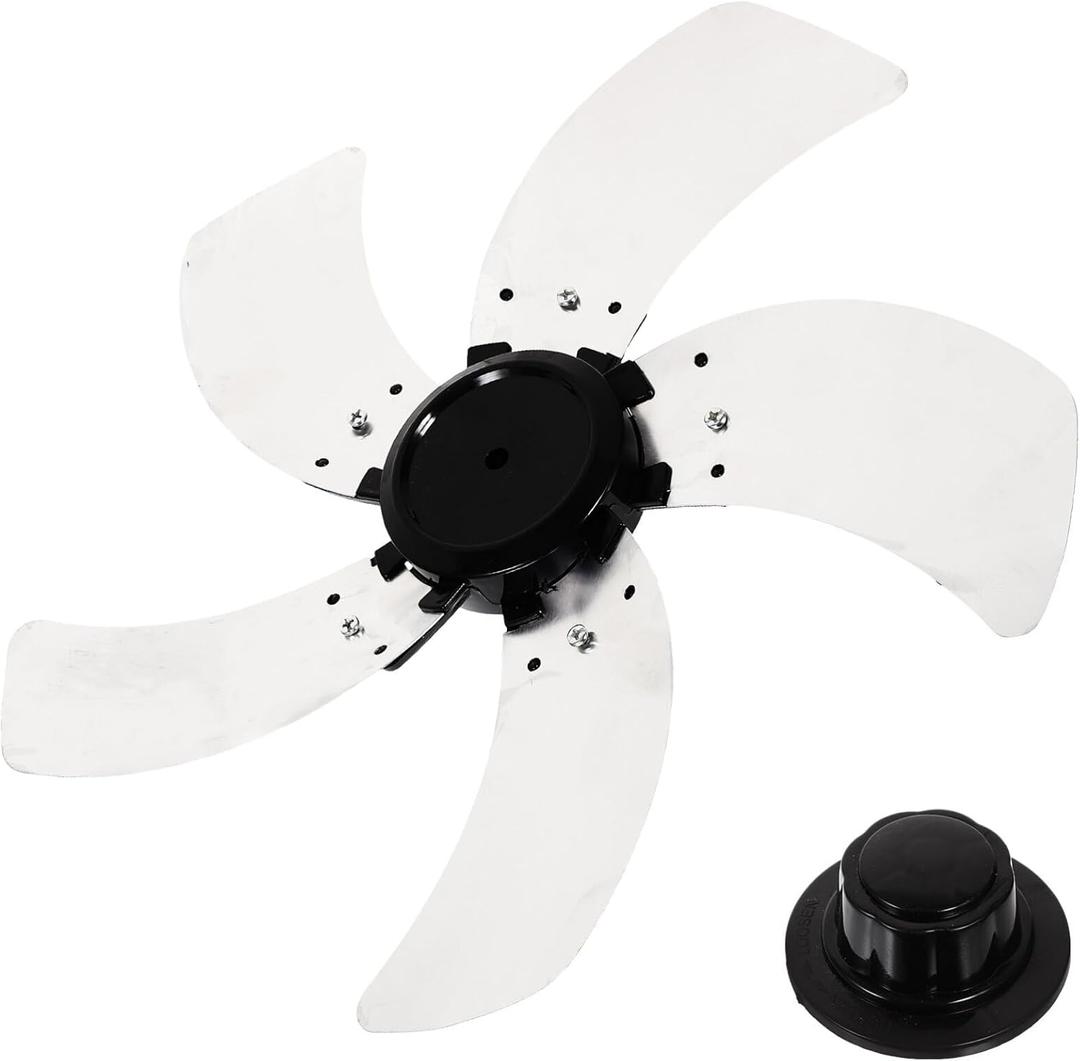 Round Bore Fan Blade 5 Leaves Replacement Electric Fan Leaves 16 Inch Metal Blades Replacement with Nut Cover Pedestal Table ner Part for Home (36.6X36.6cm)