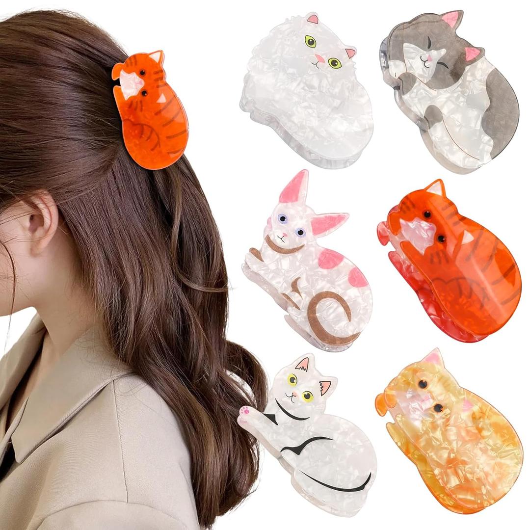 6pcs Cat Gifts for Women, Cute Animal Hair Claw Clips Cat Lover Gifts for Girls, Funny Pet Themed Hair Accessories Memorial Gift for Mother's Day, Birthday