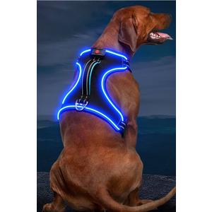 Neck Light Up Dog Harness, No Pull LED Dog Harness with Handle, Rechargeable Lighted Safety Vest for Small Medium Large Dogs, Adjustable Soft Dog Lights for Night Walking XL
