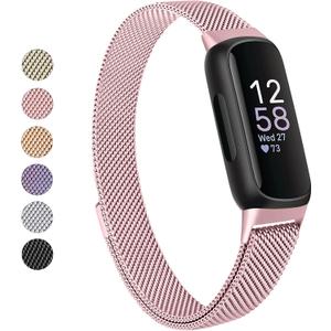 Vanjua for Fitbit Inspire 3 Bands Women Men, Stainless Steel Metal Mesh Loop Adjustable Magnetic Wristband Replacement Straps Compatible with Fitbit Inspire 3 Fitness Tracker (Rose Pink)