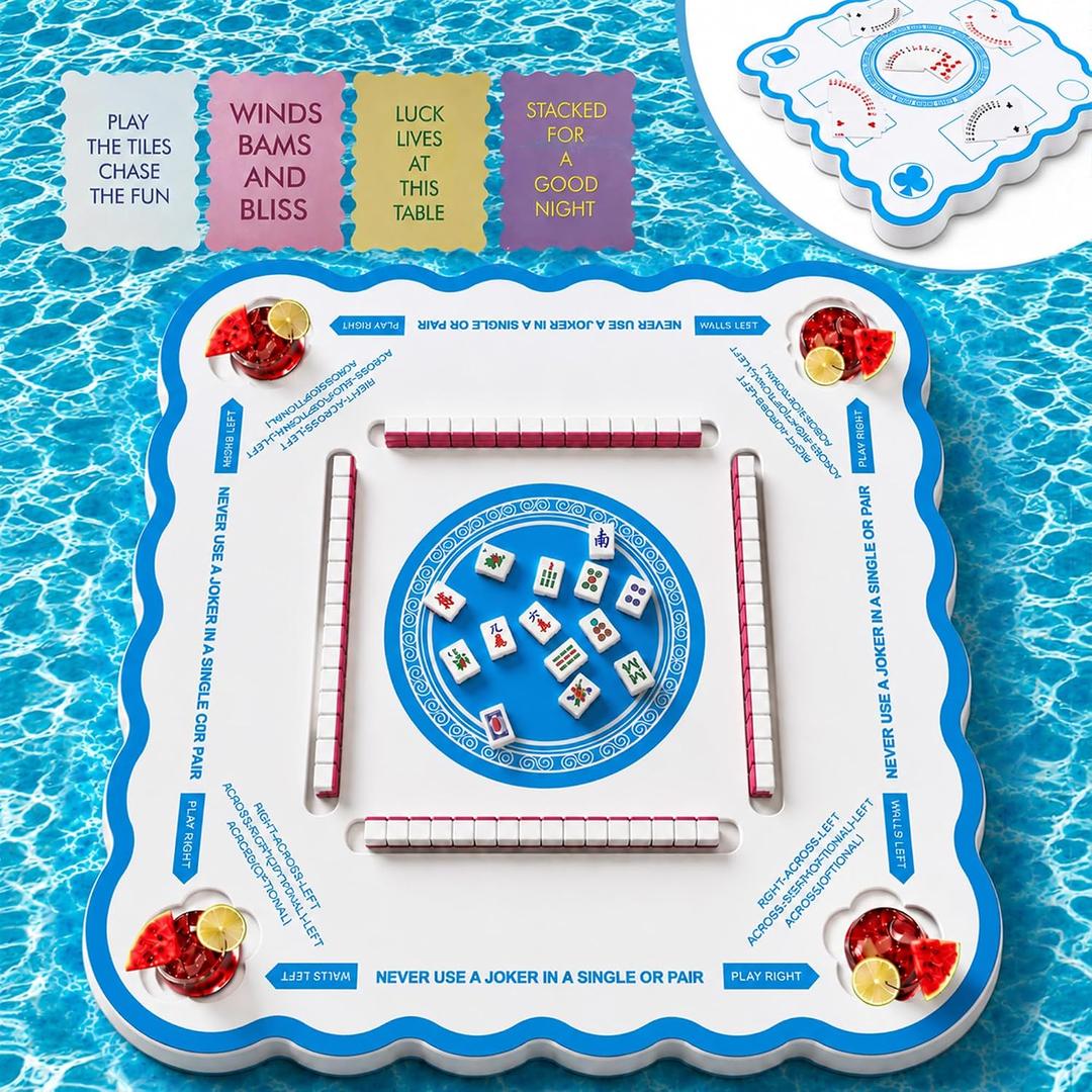Floating Mahjong Table for Pool, Double-Sided Waterproof Game Tray for Mahjong, Poker, Dominoes & Card Games, Premium Floating Board for Swimming Pool, Hot Tub, Beach & Summer Party Supplie, 31.5 x 31.5 inches