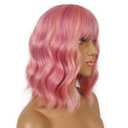 Short Bob Wigs with Bangs for Women Loose Wavy Wig Curly Wavy Shoulder Length Bob Synthetic Cosplay Wig for Girl Colorful Costume Wigs (Lovely Pink)