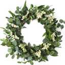 FENYUAN Wreaths for Front Door, 20" Artificial Eucalyptus Wreath, White Berry Greenery Wreath for Front Door Window Porch Wedding Farmhouse Garden Party Wedding Decor Spring Summer - Indoor/Outdoor