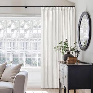 Beige White Pinch Pleated Extra Wide Curtain Panels 90 Inches Long 100 Wide Linen Curtain for Sliding Glass Door Semi Sheer Hooks Rings Privacy 90 Inch Length Drape for Living Room 100x90 1 Panel