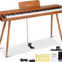 Digital Piano Keyboard 88 key,Semi-Weighted Electric Piano,Full Size Acoustic Piano for Beginners with Pedal, USB-MIDI Compatibility (Brown)