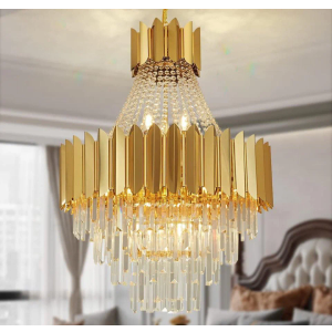 AHOCI Modern Crystal Chandelier, Luxury Gold Crystal Hanging Ceiling Light Contemporary Large Raindrop Pendant Chandelier for Living Room Dining Room