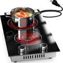 2 Burner Electric Cooktop, 12 Inch Countertop & Built-in Electrical Stovetop, 110V Electric Stove with Plug, Knob Control, 9 Power Level, 2000W(1400W+600W)