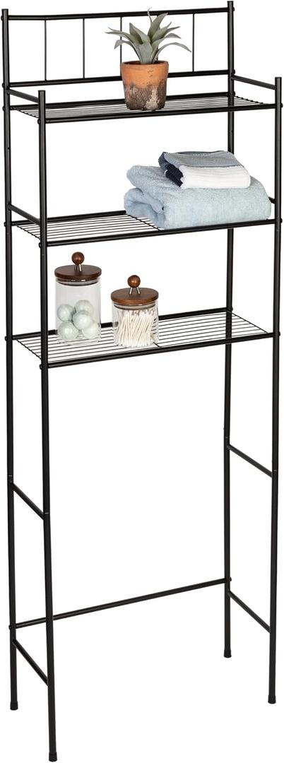 Honey-Can-Do 3-Tier Over-the-Toilet Space Saver Shelf, Black Metal, 23W x 65H x 9.5D in, Freestanding Bathroom Organizer, 45 lbs