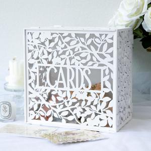 OurWarm White Wedding Card Box for Wedding Reception, Wood Gift Card Box with Slot, Hollow-out Money Envelop Card Box for Wedding Party Graduation Birthday Baby Shower Decorations