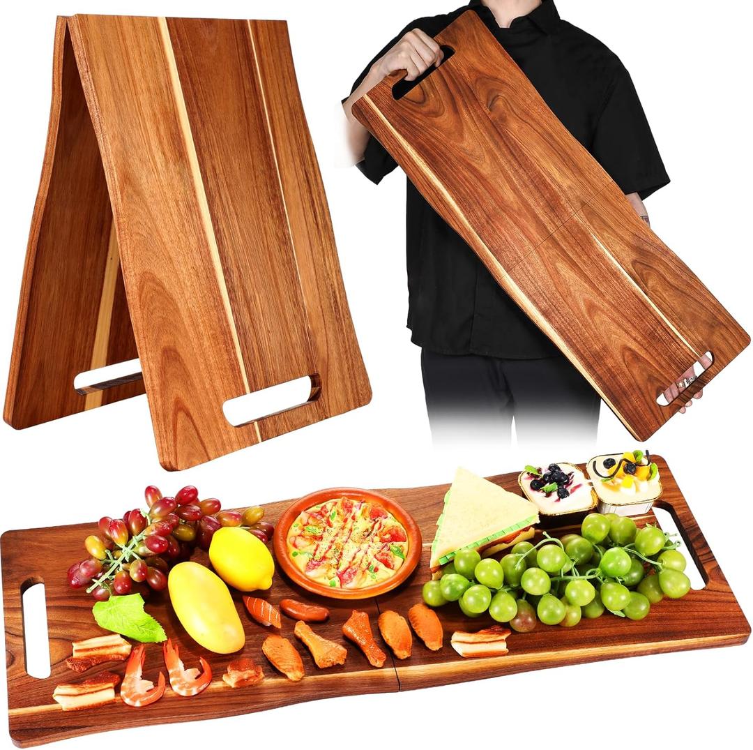 Acacia Large Charcuterie Board, Wood Charcuterie Boards with Handles Foldable Travel 33 x 12 Inch Cheese Boards Serving Board with Food Meat Party Appetizers (Large, Rectangular)