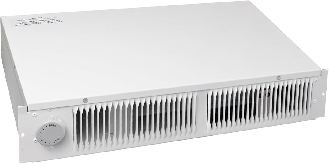 Upgraded 112 Electric Kickspace heater with thermostat, covers 150 sq. ft. at factory-rated voltage, suitable for kitchens, bathrooms, and other kick spaces. 120V/240V-1500W, toe kick heater, white