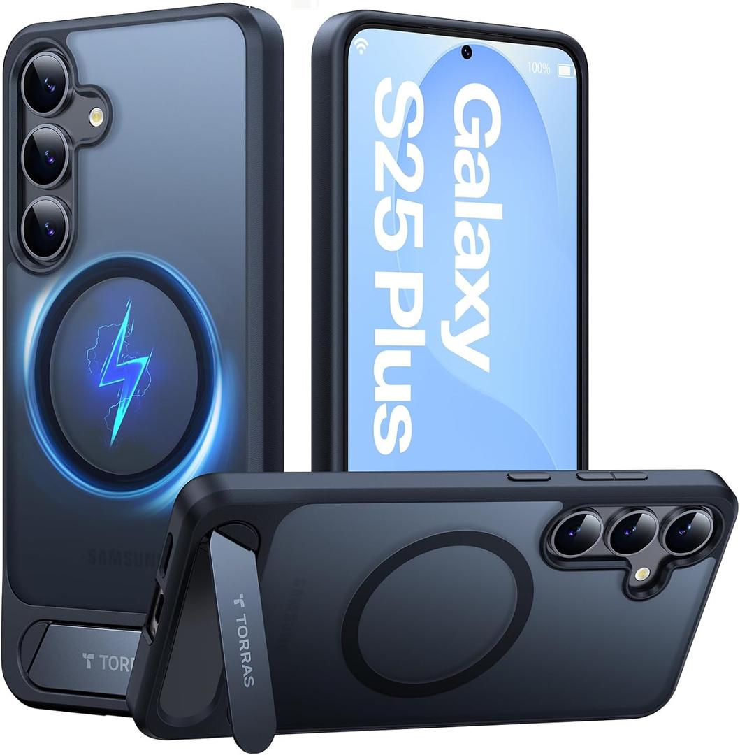 TORRAS Strong Magnetic & Seamless Stand for Samsung Galaxy S25 Plus Case, Fit for MagSafe, Mil-Grade Drop Protection, Adjustable Kickstand for Samsung Galaxy S25 Plus Case, Translucent Back/Black Edge