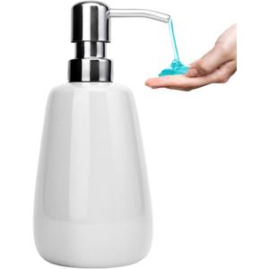Hand Soap Dispenser Ceramics Bottles with Stainless Steel Pump Bathroom Empty Shampoo Bottles 10oz/300ml 2.76 inches Tall and 1.18 inches Wide (Sus-white)