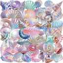 50pcs Fantasy Seashell Stickers Pack Clear Ocean Shell Pearl Scrapbook Stickers for Journaling, Planner, Laptop, Water Bottle Decoration