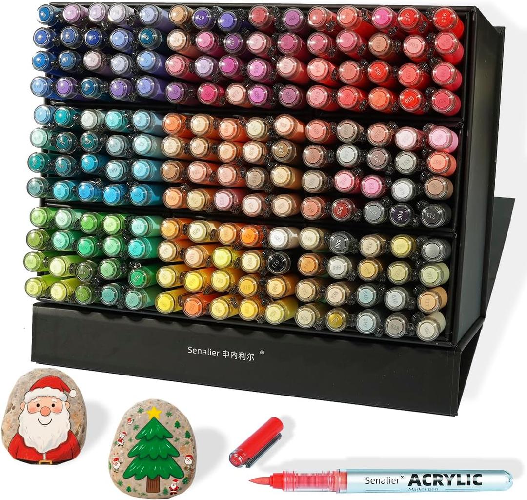 180 Colors Acrylic Markers, Soft Brush Tip Paint Pens and Paint Markers, Acrylic Pens for Wood, Stone, Canvas, Glass, Fabric, Egg, Rock Painting and DIY Crafts Art Supplies