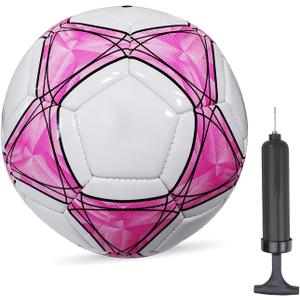 Soccer Ball Size 3,4,5 Soft PU for Practice Training Gift Boys Girls Kid Come with Pump and Needle, (Pink)