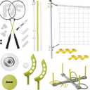 Franklin Sports Fun 5 Combo Outdoor Game Set - Backyard, Beach + Camping Games for Kids - Badminton, Volleyball, Flip Toss, Flying Disc - Horseshoes or Ring Toss