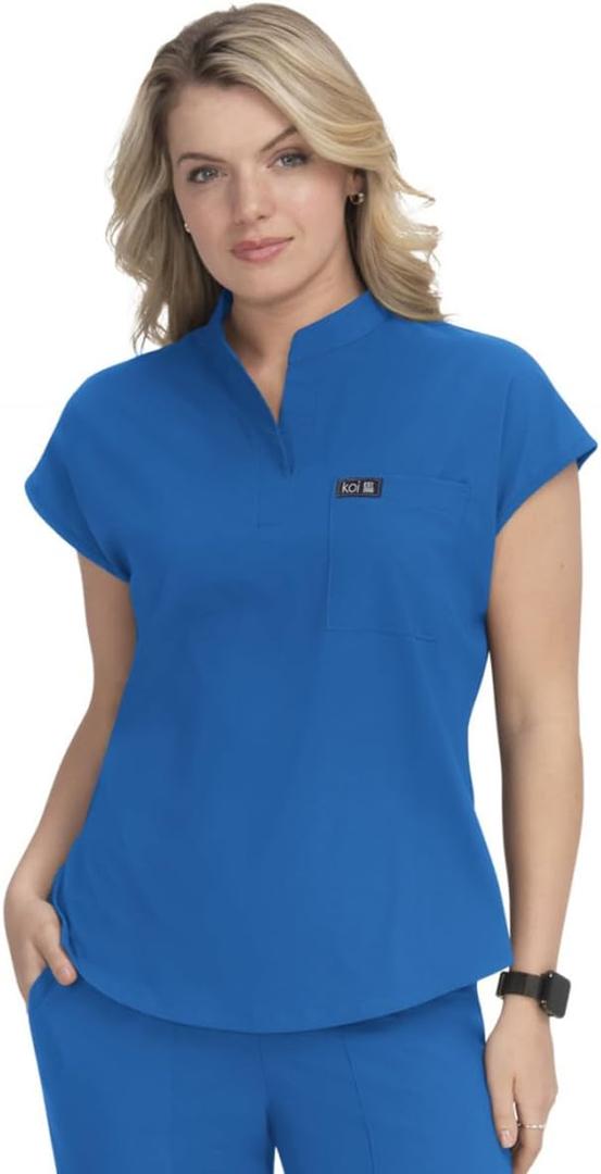 KOI Basics Women's Ari 1-Pocket Scrub Top (Blue, XS)