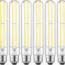 7.3 Inch Long Tubular Vintage LED Edison Bulbs, 6W, Equivalent 60W, High Brightness Daylight 5000K, T10 LED Filament Bulbs with 90+ CRI, E26 Medium Base, Dimmable, Clear Glass, Pack of 6