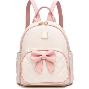I IHAYNER Mini Backpcak for Women Small Bowknot Quilted Leather Backpack Purse for Girls Personalized Trendy Stuff Gifts Light Pink