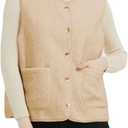 Womens Sherpa Fleece Lightweight Vest Fall Sleeveless Warm Button Down Fuzzy Jacket Outerwear Teddy Coat Gilet