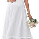 OUGES Womens 2026 Summer Maternity Photoshoot Dress Boho Maxi Smocked Baby Shower Dress Ruffle Sleeve Maternity Clothes S