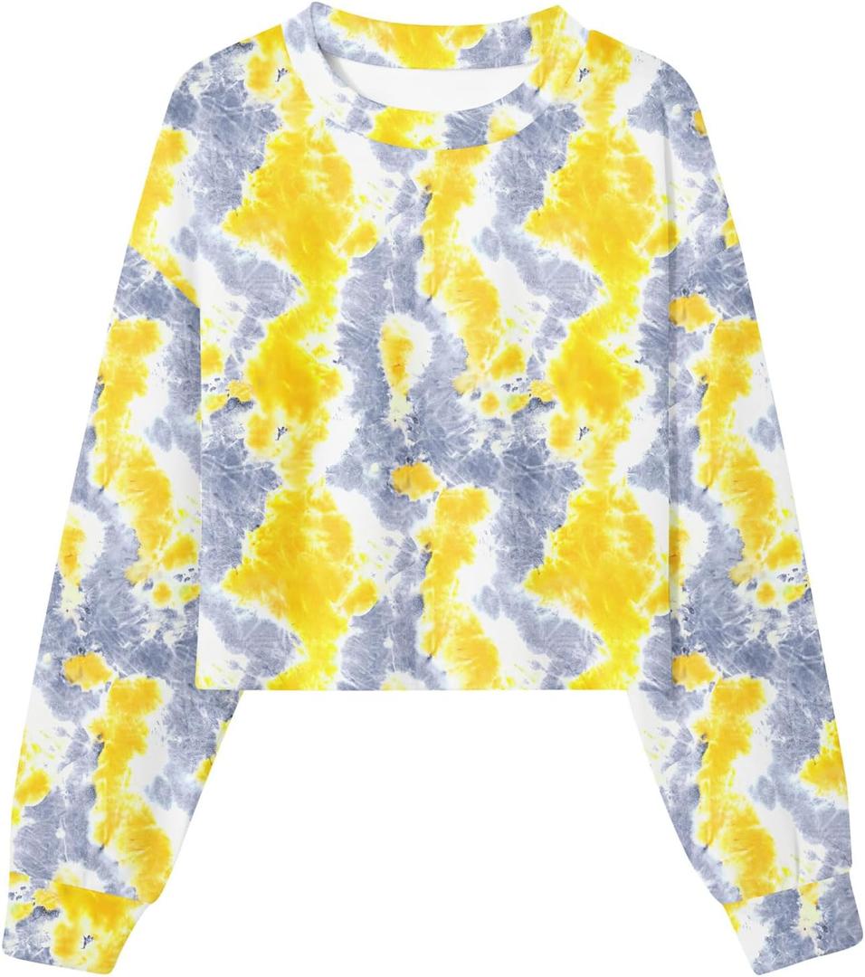 Girls Tie Dye Shirts Kids Long Sleeve Crewneck Sweatshirts Colorful Pullover Tops 7-12 Years