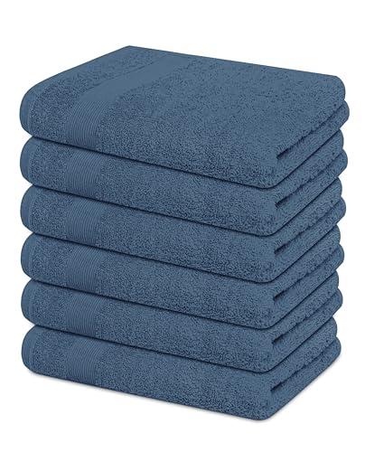 Premium Hand Towels Pack of 6 (16" x 30”) 100% Combed Ring Spun Cotton | Highly Absorbent Hand Towels Set | Ultra Soft for Home, Gym & Spa (Slate Blue)
