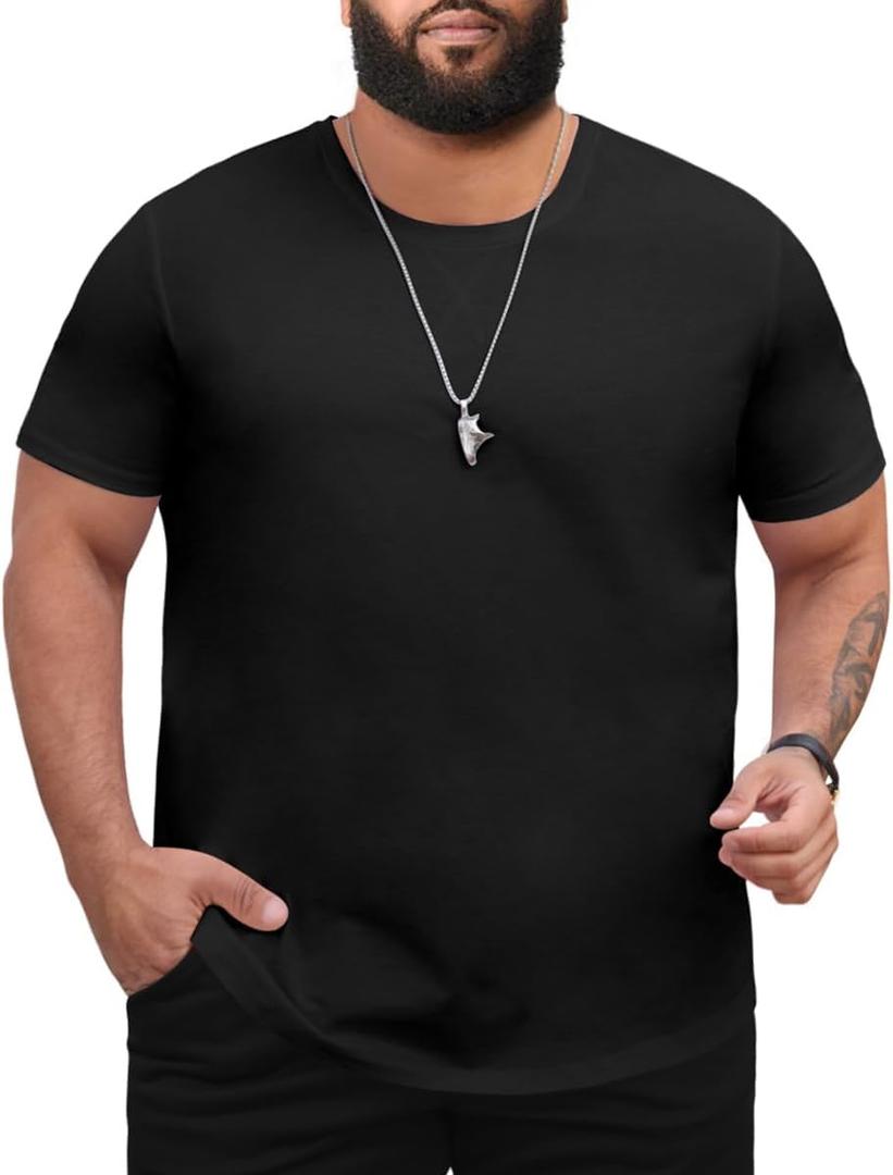 Men's 3XL-8XL Big and Tall T-Shirts Casual Stretch Short-Sleeve Shirts for Men (Black) 6XL