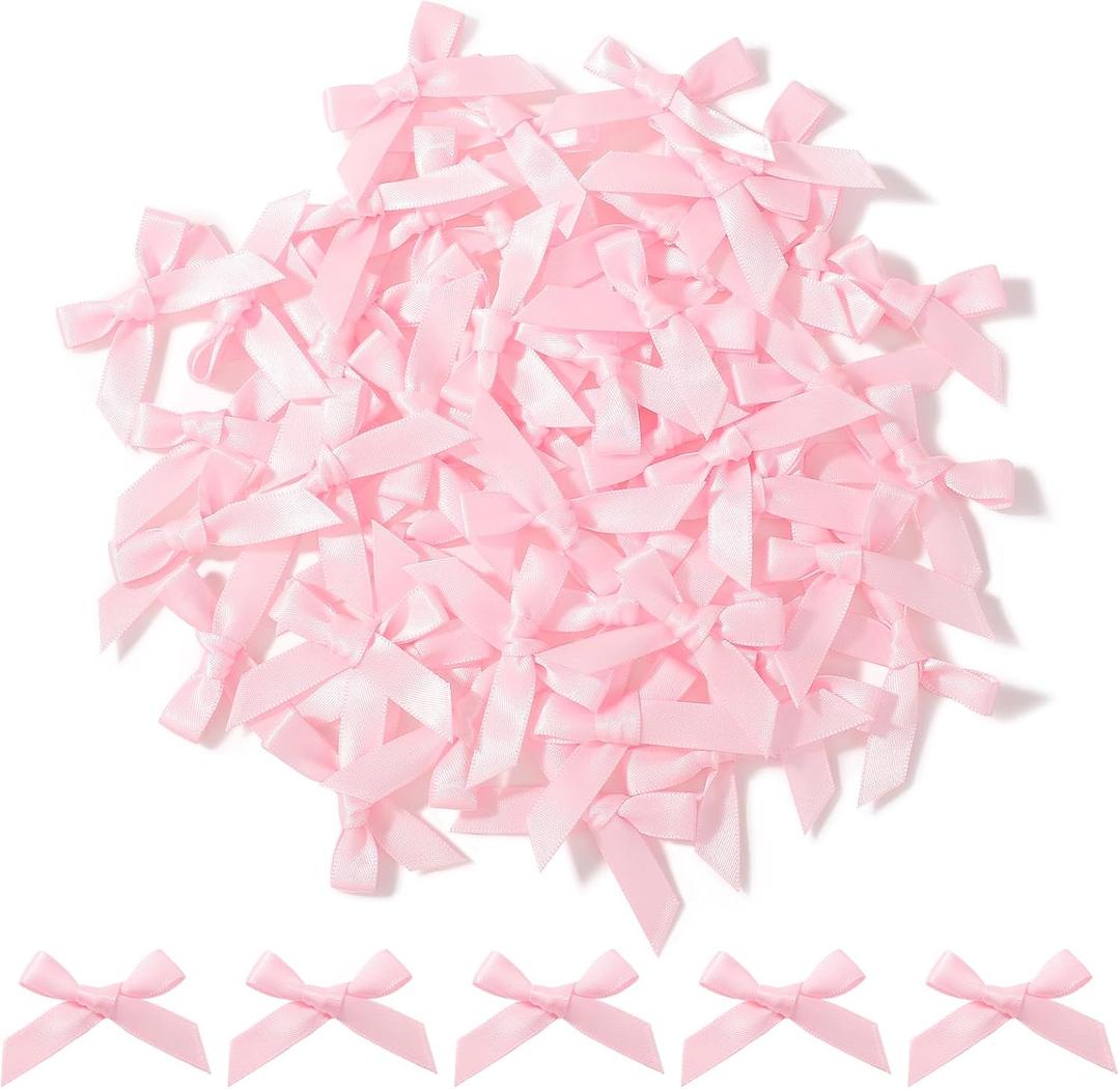 Choicbaby 50 PCS Pink Mini Satin Ribbon Bows 1.8 * 1.4" Small Pink Wrap Bows Decoration for DIY Craft Cheer Pins Box Card Birthday Party Wedding
