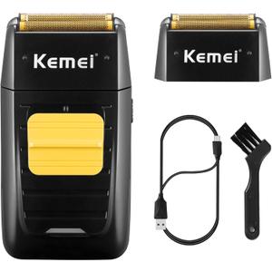 KEMEI Foil Shaver Double Electric Shaver for Men, Professional Electric Razors Head Shaver for Bald Men, Barber Supplies Cordless Rechargeable (Black)