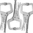 HOZEON 3 PCS 11 Inch C Clamp Locking Pliers with Swivel Pads, Heavy Duty Locking Pliers, Woodworking Clamps Set, Adjustable Nickel Plated C Plier for Wood Working, Welding, Electrician Maintenance