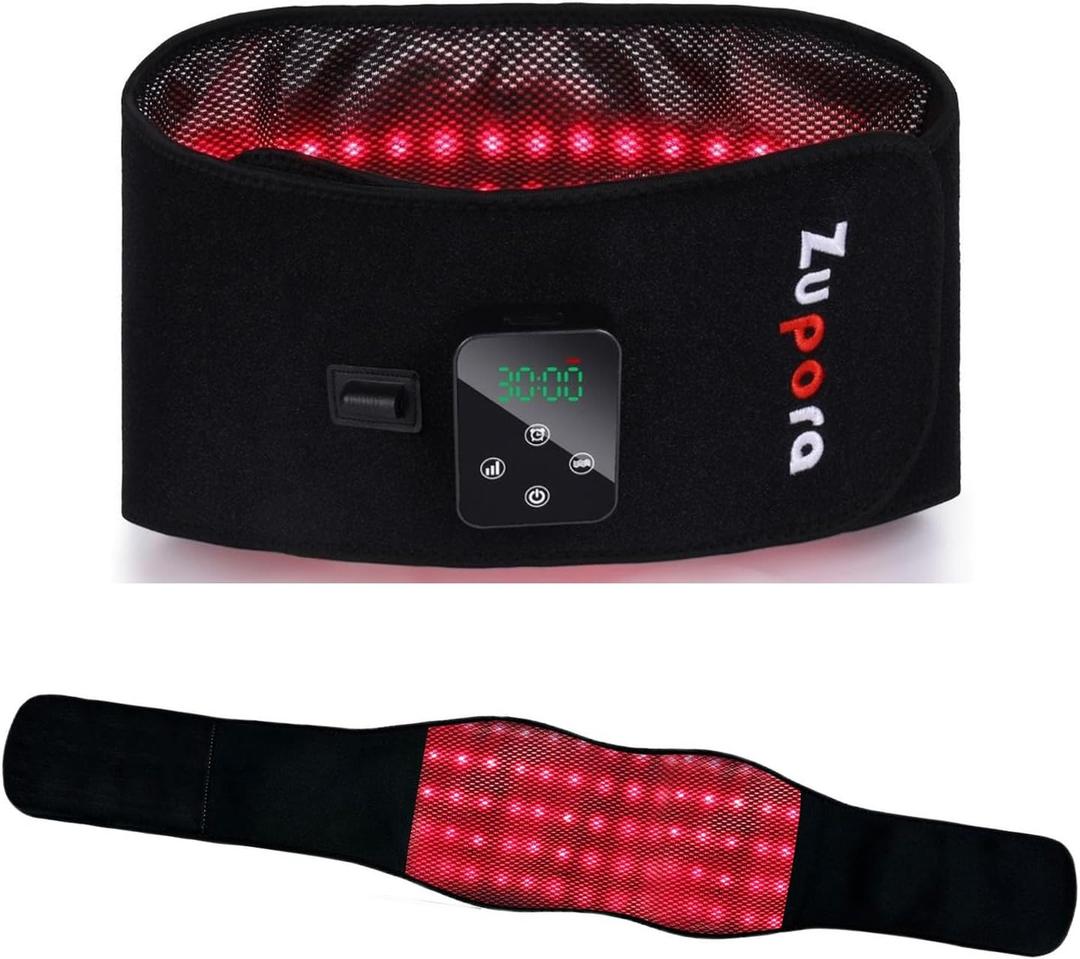 Zupora Red Light Therapy Belt for Pain Relief,Cordless Heating Vibration Massage Belt for Back Abdomen, USB Rechargeable Wearable Device for Muscle Relaxation