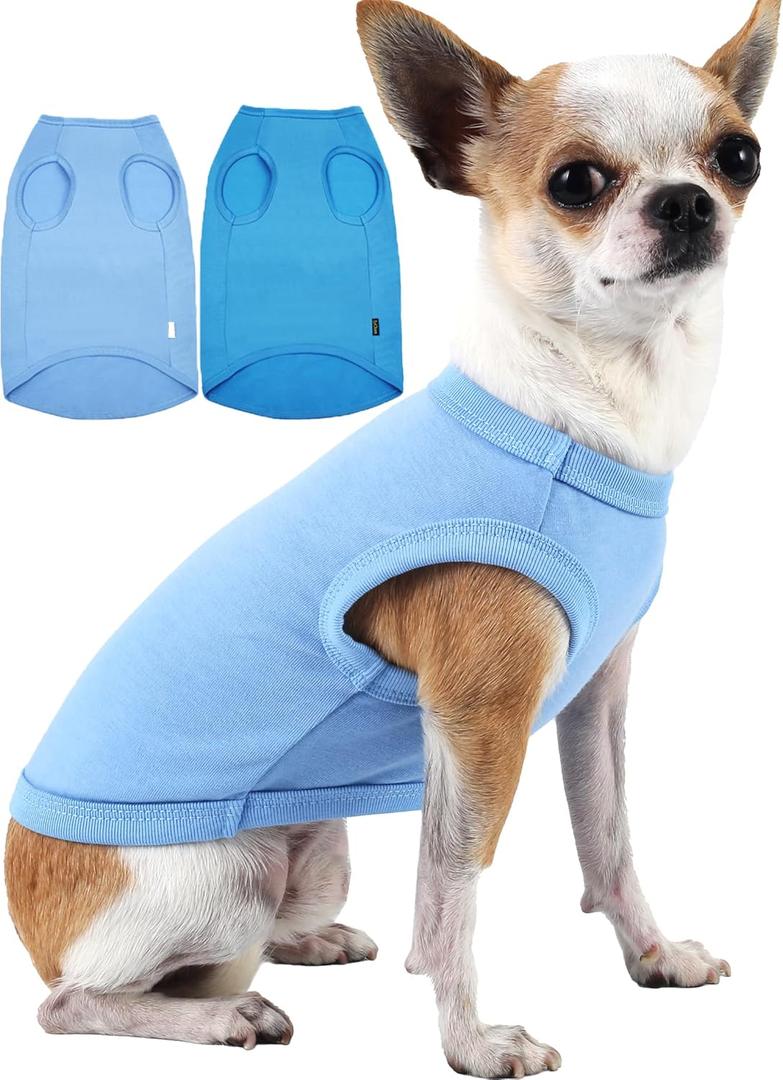 Blue Royal Dog & Cat Shirt, Unisex X-Small, 2-Pack, Cotton, Polyester, Solid, All-Season, Breathable, Stretchy, Lightweight