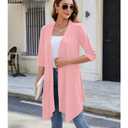 YSYOKOW Women's Open Front Cardigan Lightweight Soft Knit 3/4 Sleeve High-Low Draped Hem Loose Casual Duster(Pink, Small) (Pink, S)
