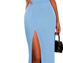 PRETTYGARDEN Women's Summer Formal Wedding Guest Dresses One Shoulder Spaghetti Strap High Slit Maxi Bodycon Dress (Blue, M)