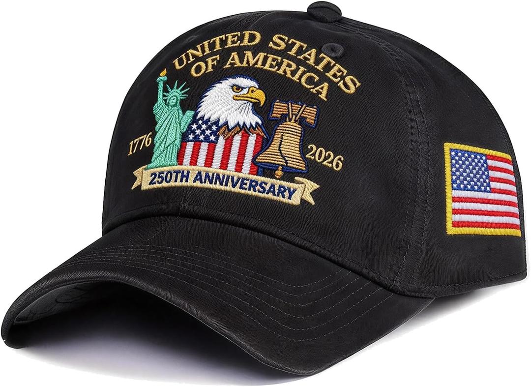 250th Anniversary USA Hat Adjustable United States Embroidered America Baseball Cap Eagle for Men Women Patriotic 4th of July Independence Day 250th Years Gift Merchandise Black (Black)