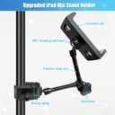 JCWINY Tablet Holder for Mic Stand, Adjustable iPad Mic Stand Mount, Tablet Holder with Clamp Mount for Pole Desk Kitchen Cabinet, Compatible with 4.7 to 12.9" iPad, iPhone, Android Smartphones