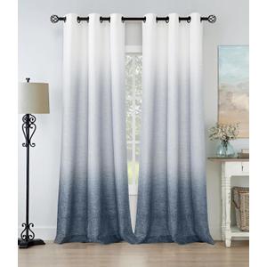 Central Park Ombre Rayon Blend Heavy Linen Texture Window Curtain Panel 6 Grommets Top Gradient Cream White to Indigo Blue Window Drapes Treatment for Living Room/Bedroom, Set of 2, 40" x 108" Each